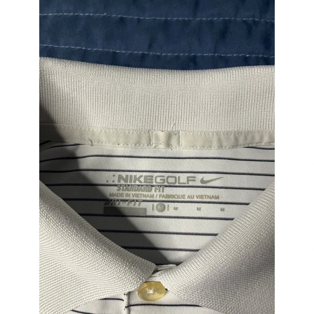 Nike Golf Polo Men's Medium White Black Stripe Standard Fit Short Sleeve